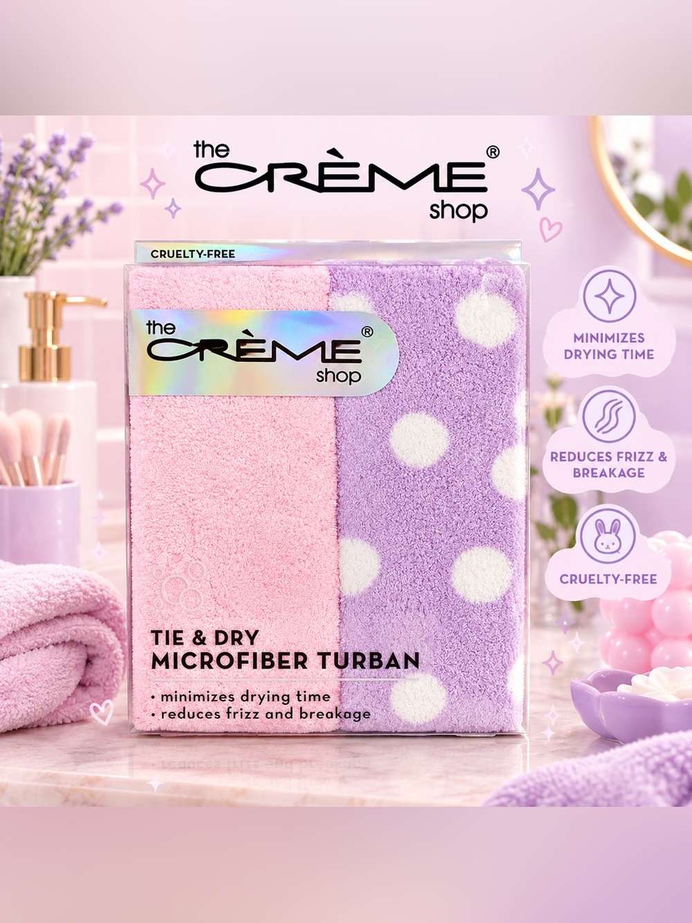The Crème Shop Pink & Lavender Microfiber Turban - Tie & Dry